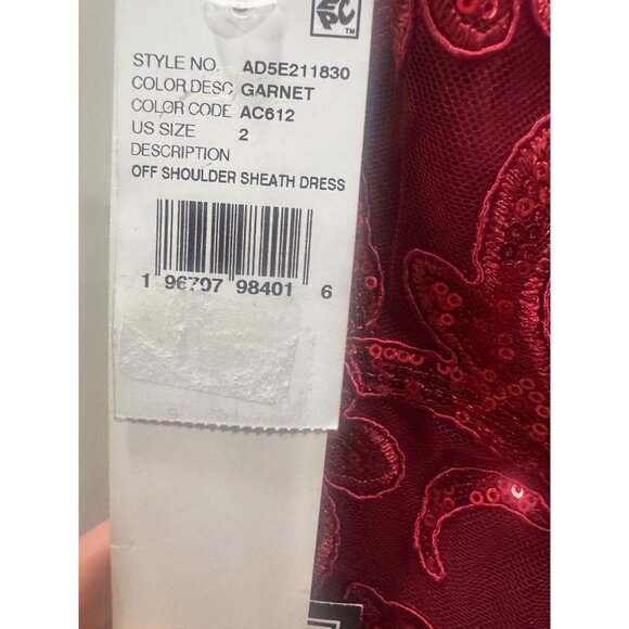 Adrianna Papell Garnet Red Off-Shoulder Sheath Dress Size 2 - Sequin Floral Embe - Picture 4 of 7
